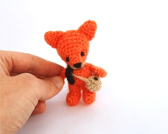 Crochet FOX Toy, Miniature Animal Figurine Art, Children at Play Fabric, Sweet Lovely Knit Doll Fairies Accessory of Nursery Decor Dollhouse