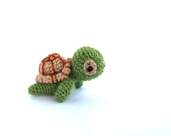 crochet mini turtle, amigurumi miniature turtle, little stuffed tiny turtle toy, crochet kawaii animal, green toy for children, olive green