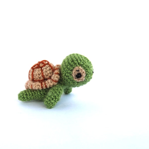 crochet mini turtle, amigurumi miniature turtle, little stuffed tiny turtle toy, crochet kawaii animal, green toy for children, olive green