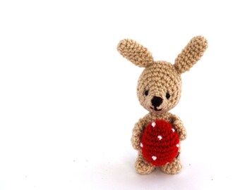 miniature bunny, tiny bunny with red Easter egg, crochet bunny, amigurumi bunny, Easter decoration, plush rabbit, Easter rabbit doll