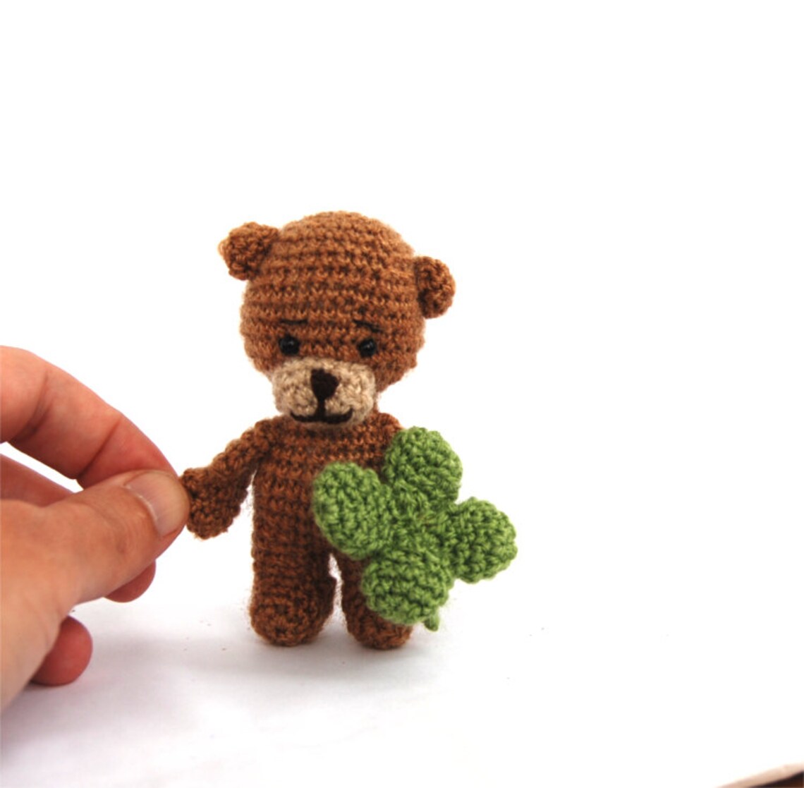 Teddy bear tiny bear holding a four leaved clover luck doll | Etsy