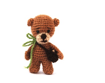 tiny bear, little teddy bear, miniature crocheted bear, amigurumi bear, brown bear beast, miniature doll, small animal creature, wee bear