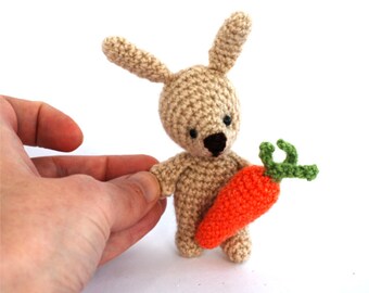 BUNNY TOY with carrot, crochet rabbit, Easter gift, tiny bunny, miniature Easter doll, stuffed rabbit toy, plush bunny doll, welcome spring