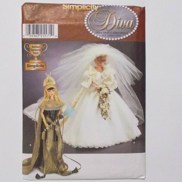 Simplicity Diva Sewing Pattern 7077 Barbie Doll Dresses Cleopatra And Royal Wedding Princess Diana Bride 2002