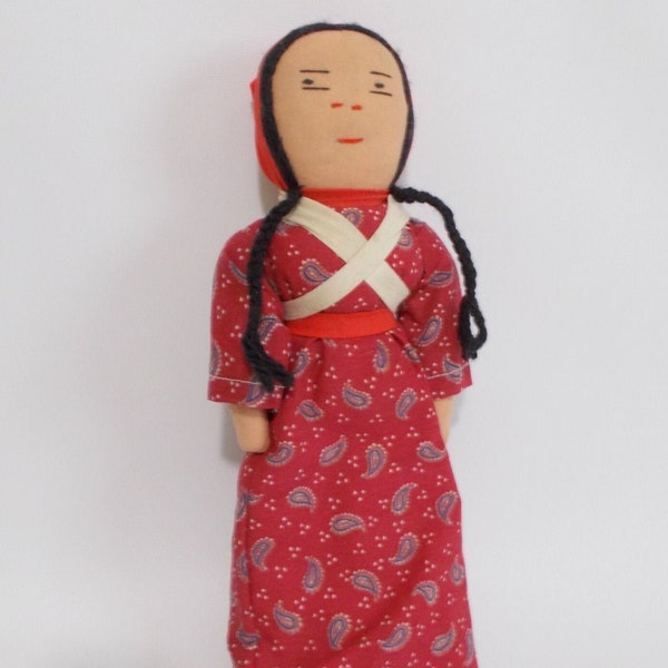 Folk Doll With Baby Vintage Handmade Doll Cloth Rag Doll Native Culture Primitive Doll 10" Tall