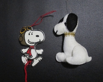 Peanuts Ornaments Snoopy Christmas Ornament Lot Wood Ace Pilot Snoopy Vintage Felt Handmade Snoopy -Small Flaws-