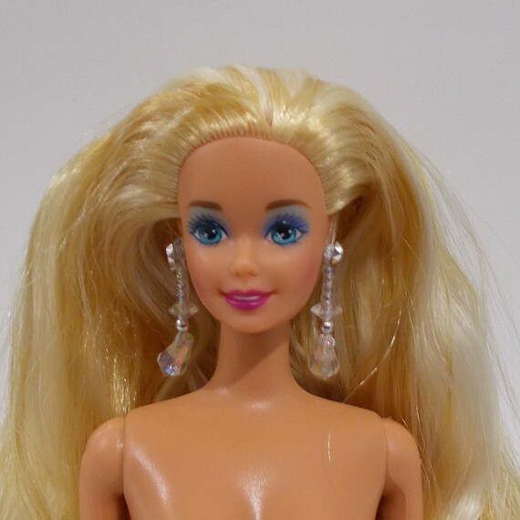 Holiday Barbie Nude Doll Shiny Blonde Streaked Hair Silver Etsy