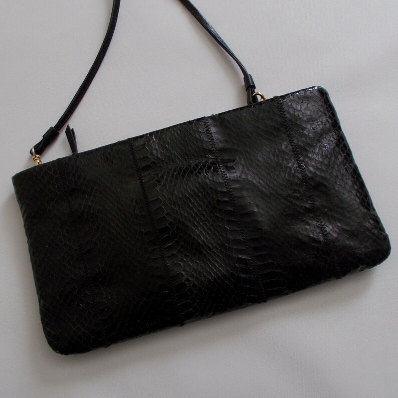 black and white snakeskin purse