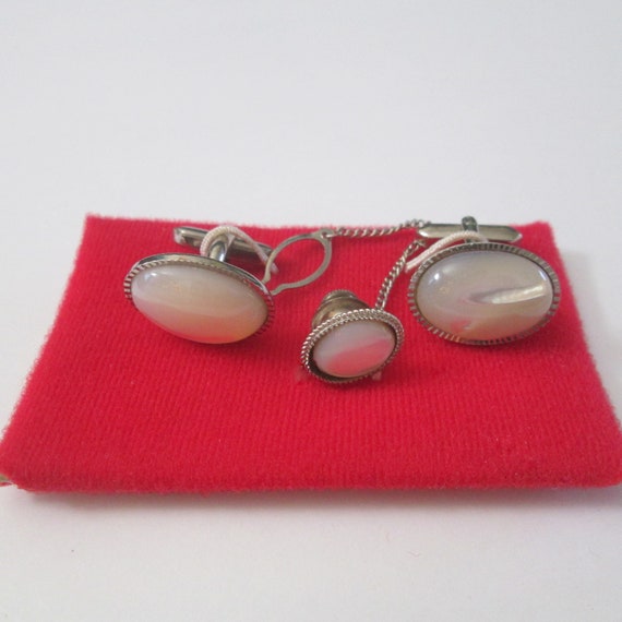 Abalone Cabochon Cuff Link Set Mother Of Pearl Cu… - image 2