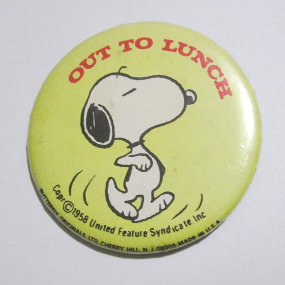 Snoopy Out To Lunch Button Pin Peanuts Pin Butter… - image 1