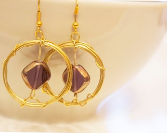 Purple stained Glass earrings