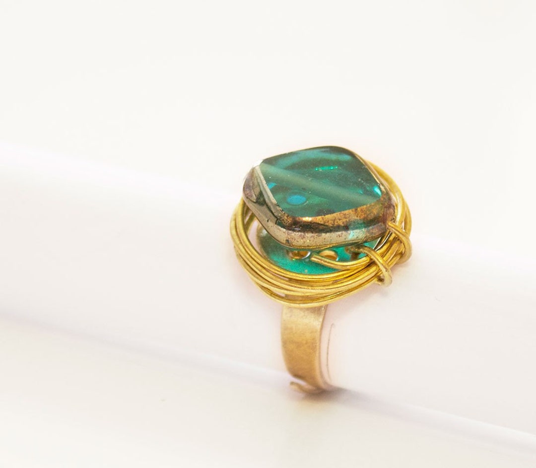 Turquoise Stained Glass Ring Etsy