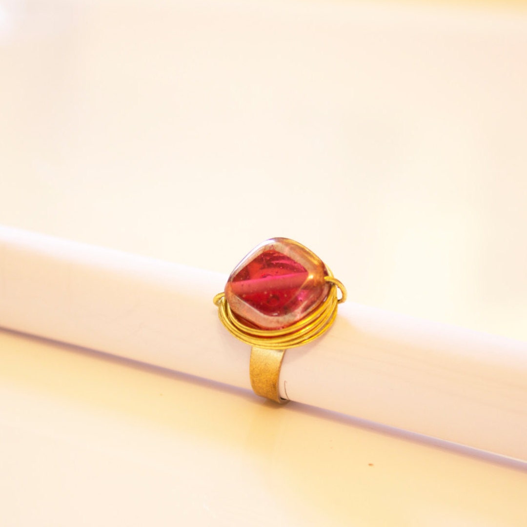 Red Stained Glass Ring Etsy