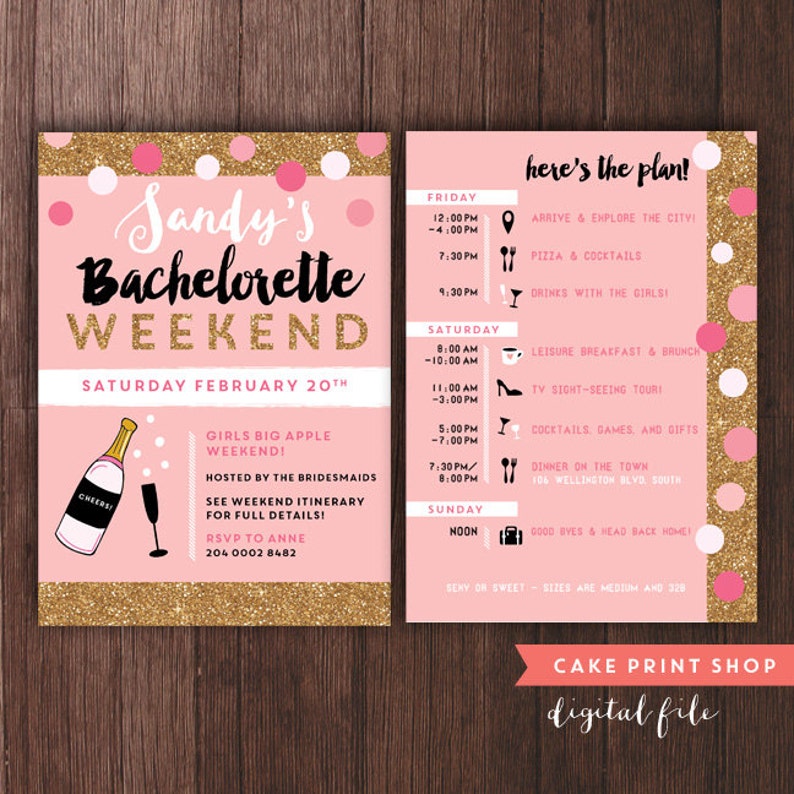 Bachelorette Weekend invitation with itinerary bachelorette Etsy