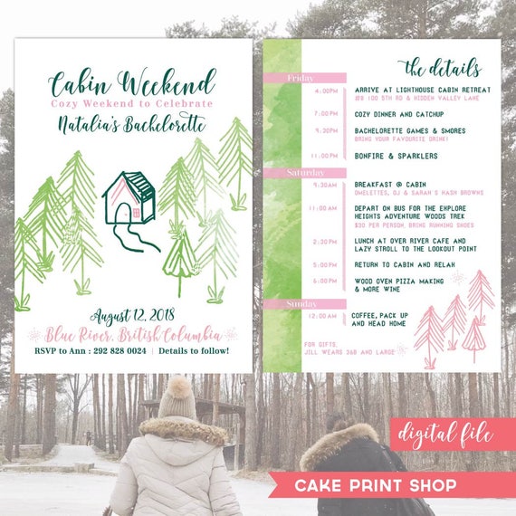 Cabin Weekend Invite With Itinerary Wine In The Woods Etsy
