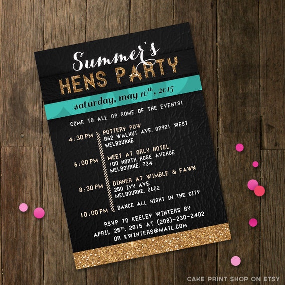 Hen Party Invitation Printable Bachelorette Invite Glitter Etsy