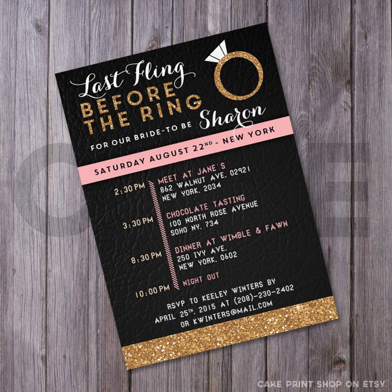 Bachelorette Invitation Last Fling Before the Ring Gold Etsy