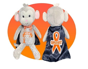 Regalo de cáncer de mono superhéroe - Personalizado - Elija su color - Regalo de concientización sobre el cáncer para niños - Regalo de cáncer infantil - Regalos de leucemia para niños