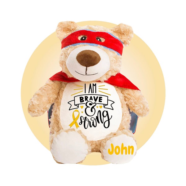 Childhood Cancer Gifts - Personalized Cancer Teddy Bear, Different Colors Available, Cancer Awareness Gift, Get Well Soon, Leukemia Presents