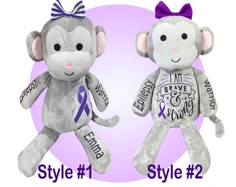 Epilepsy Aware Warrior Stuffed Monkey, Epilepsy Gift, Epileptic Awareness, Epilepsy Children,Epilepsy Support,Epilepsy Gift,Epilepsy Surgery