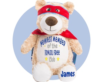 Tonsillectomy Gift - Personalized Tonsil Surgery Bear - Get Well Soon Gift Package - Gift for Child Tonsil Surgery - Kid Tonsil Removal Gift