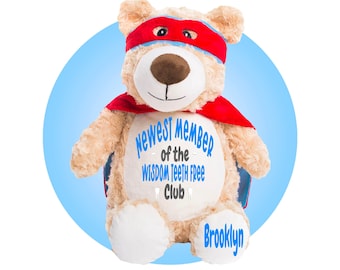 Regalo de cirugía de muelas del juicio - Oso de peluche personalizado para la extracción de muelas del juicio - Regalo para niños a los que se les extraen las muelas del juicio - Temática dental