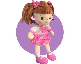 Doll With Toy Hearing Aids - Personalized Doll With Hearing Aids - Choose One Ear or Both!  Hearing Aid Comes in Pink, Purple, or Blue
