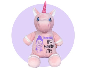 Ear Tube Surgery Gift - Personalized Ear Surgery Unicorn - Get Well Soon Gift - Gift for Child Ear Tube - Hearing Tubes Stuffed Animals