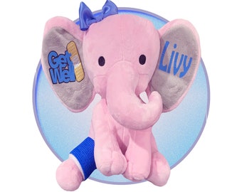 Regali per il braccio rotto - Regalo di guarigione presto - Regalo personalizzato per gamba rotta - Animale di pezza con gesso - Regali per bambini con braccio rotto-Elefante