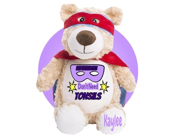 Tonsillectomy Gifts for Kids - Personalized Tonsil Surgery Bear - Get Well Soon Gift Package - Gift for Tonsil Surgery - Getting Tonsils Out