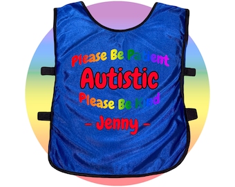 Autism Compassion Vest - Autism Clothing - Vest for Child or Adult with Autism - Please Be Kind Please Be Patient Safety Vest - Red or Blue