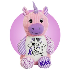 Childhood Cancer Gifts - Personalized 17&quot; Cancer Pink Unicorn - Choose Your Ribbon, Cancer Awareness Gift, Get Well Soon, Leukemia Presents