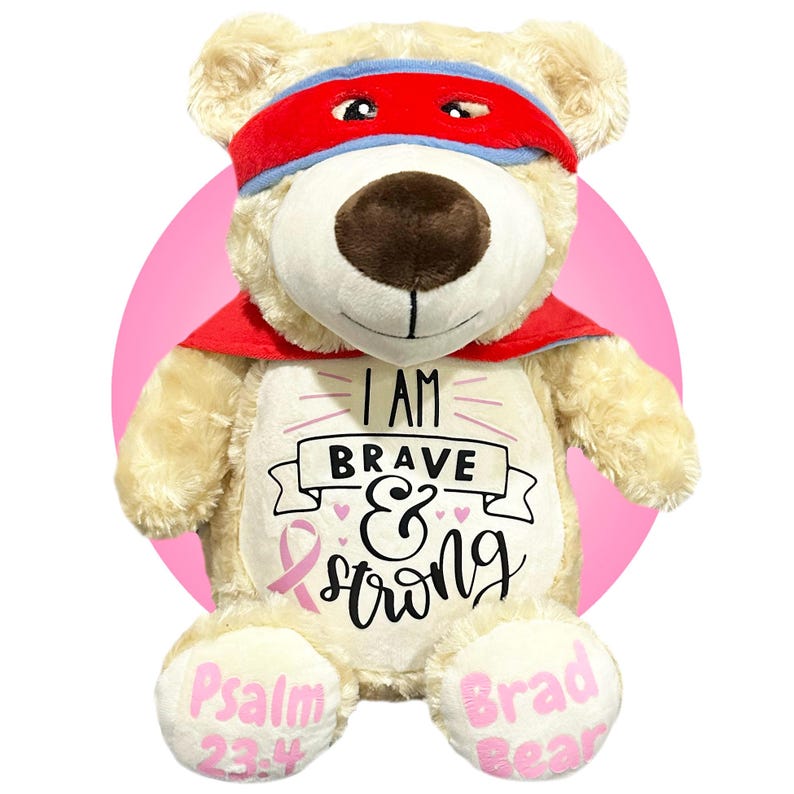 Childhood Cancer Gifts - Personalized Cancer Teddy Bear, Different Colors Available, Cancer Awareness Gift, Get Well Soon, Leukemia Presents Pink
