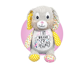 Childhood Cancer Gifts - Personalized Cancer Stuffed 17" Bunnies - Different Ribbon Colors - Gifts for Kids With Cancer - Leukemia Gifts