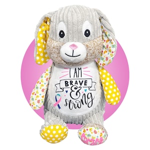 Childhood Cancer Gifts - Personalized Cancer Stuffed 17&quot; Bunnies - Different Ribbon Colors - Gifts for Kids With Cancer - Leukemia Gifts