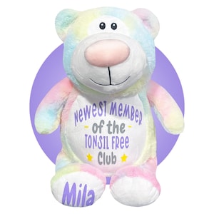 Tonsillectomy Gifts for Girls - Personalized 17&quot; Pastel Teddy Bear - Tonsil Removal Gift - Tonsil Surgery Gift - Tonsillectomy Recovery Kids