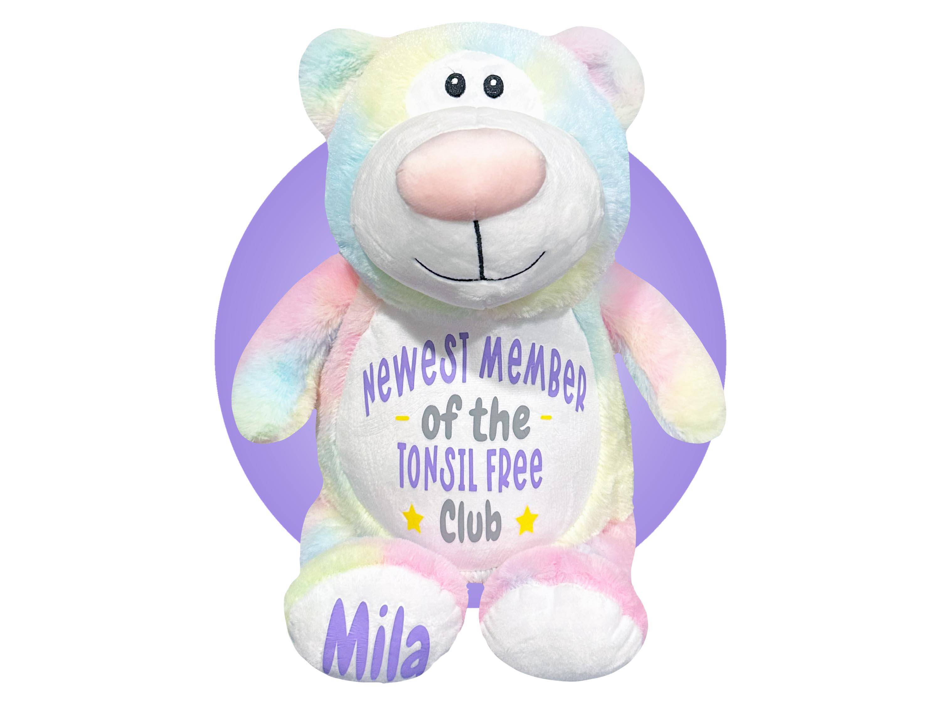 Tonsillectomy Gifts for Girls - Personalized 17" Pastel Teddy Bear - Tonsil Removal Gift - Tonsil Surgery Gift - Tonsillectomy Recovery Kids