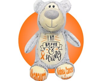 Childhood Cancer Gifts - Personalized Cancer Bears, All Cancer Ribbon Colors Available, Cancer Awareness Gift, Leukemia Awareness Presents