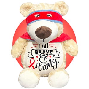 Childhood Cancer Gifts - Personalized Cancer Teddy Bear, Different Colors Available, Cancer Awareness Gift, Get Well Soon, Leukemia Presents Red