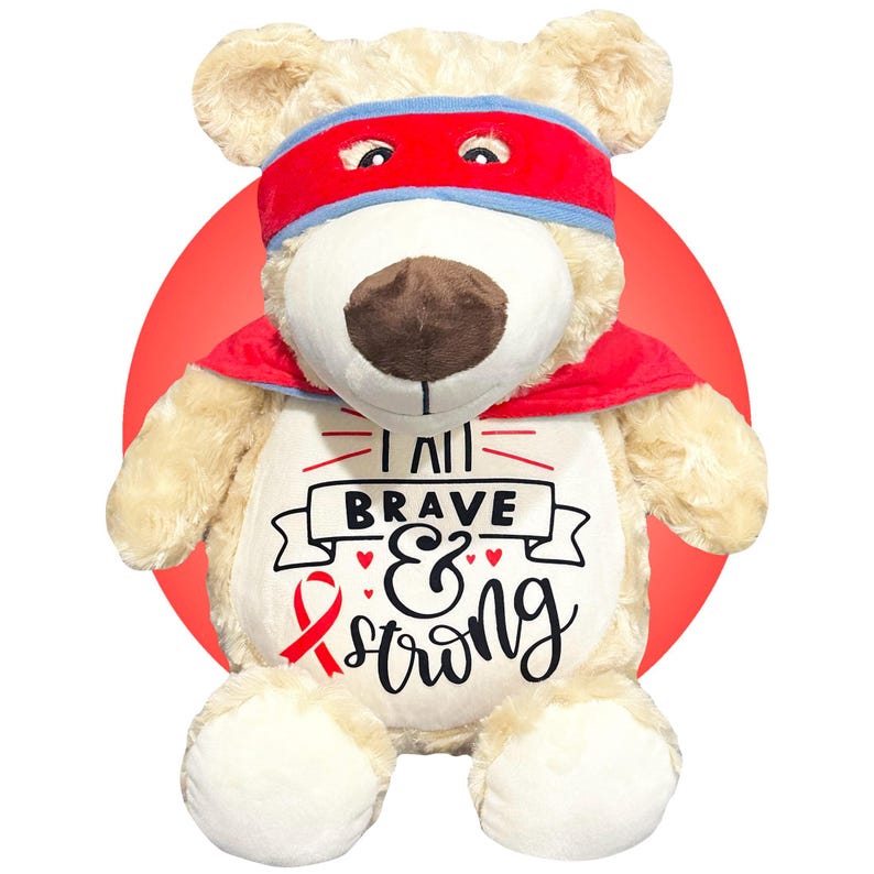 Childhood Cancer Gifts - Personalized Cancer Teddy Bear, Different Colors Available, Cancer Awareness Gift, Get Well Soon, Leukemia Presents Red