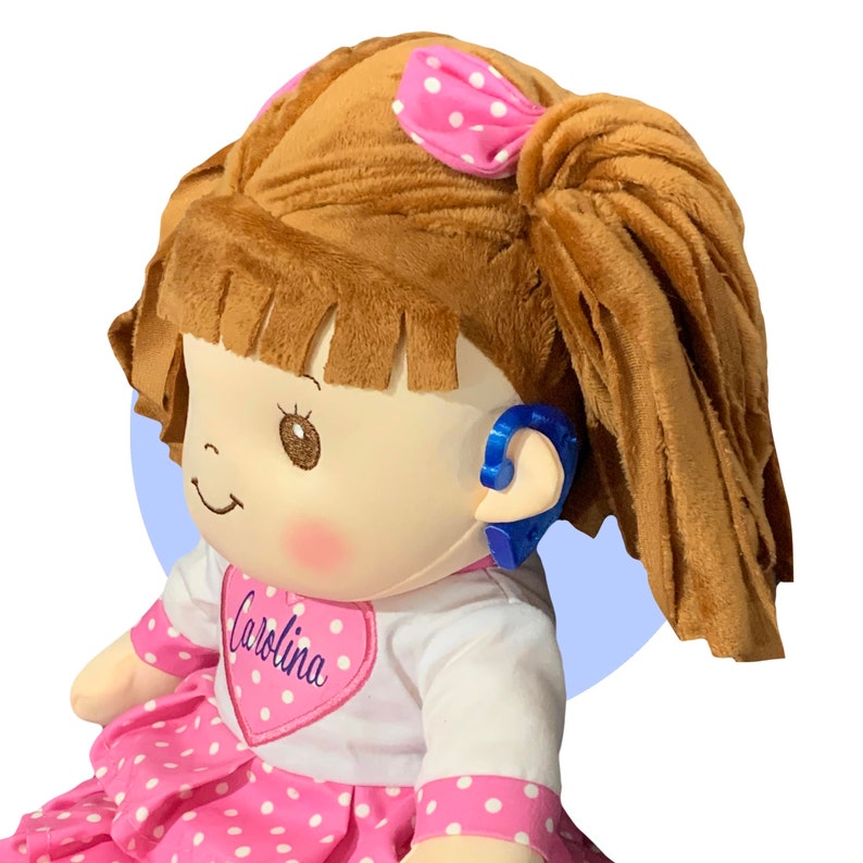 Doll With Toy Hearing Aids Personalized Doll With Hearing Aids Choose One Ear or Both Hearing Aid Comes in Pink, Purple, or Blue image 6