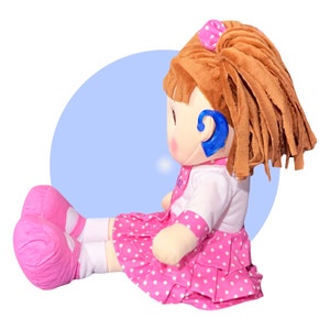 Doll With Toy Hearing Aids Personalized Doll With Hearing Aids Choose One Ear or Both Hearing Aid Comes in Pink, Purple, or Blue image 4