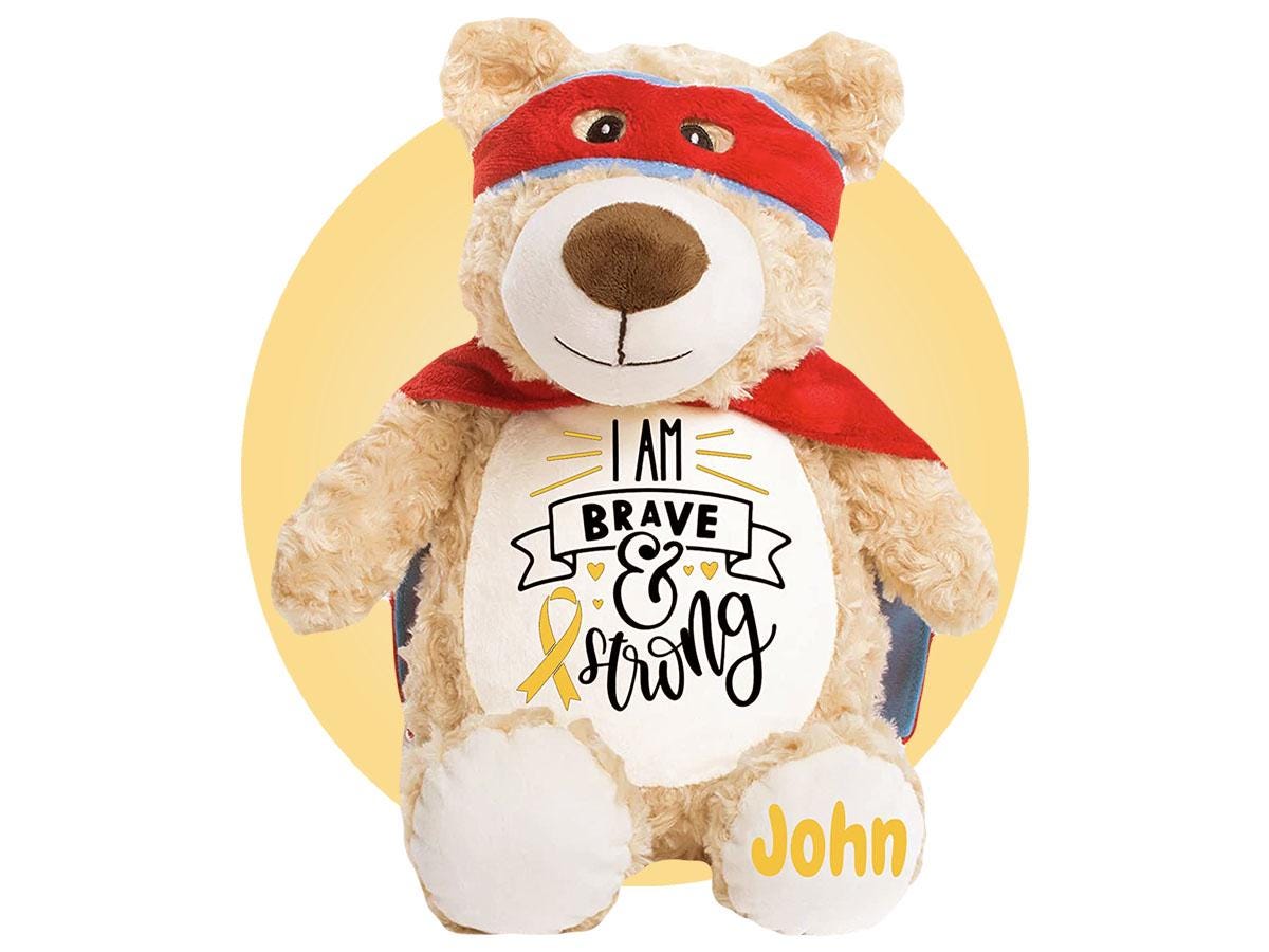 Childhood Cancer Gifts - Personalized Cancer Teddy Bear, Different Colors Available, Cancer Awareness Gift, Get Well Soon, Leukemia Presents