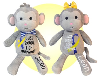 Regali per la sindrome di Down per bambini - Scimmia personalizzata - Consapevolezza della sindrome di Down - Peluche per la consapevolezza della sindrome di Down - Regalo per la trisomia 21