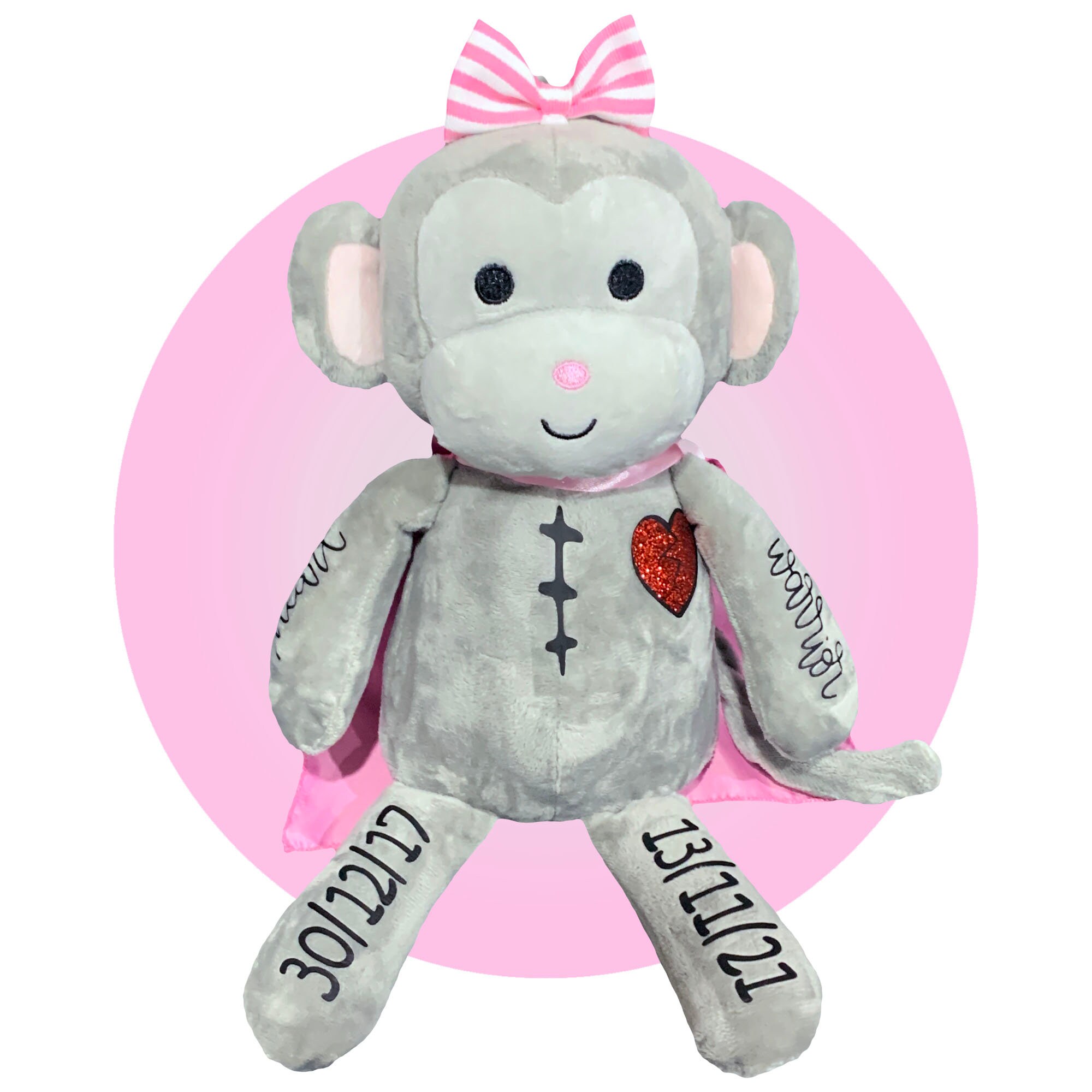 thumbnail image 2 of Personalized Heart Surgery Scar Buddy Monkey - Comfort Toy For CHD Kids (9\" Tall) 2 of 11