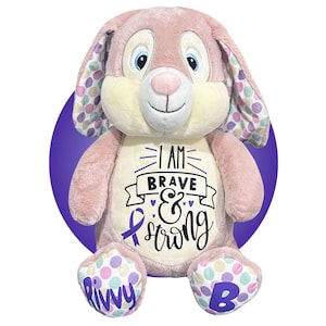 Childhood Cancer Gifts - Personalized 17&quot; Cancer Pink Bunny - Choose Your Ribbon, Cancer Awareness Gift, Get Well Soon, Leukemia Presents
