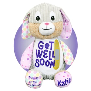 Get Well Soon Gift for Kids - Personalized Get Well 17&quot; Bunnies - Post Surgery Gift for Kids - After Surgery Gift - Hospital Care Package