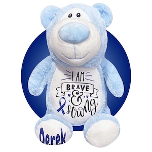 Cancer Patient Gifts - Personalized Cancer 17&quot; Blue Teddy Bears - Gifts for Childhood Cancer - Choose Your Ribbon Color and Personal Message