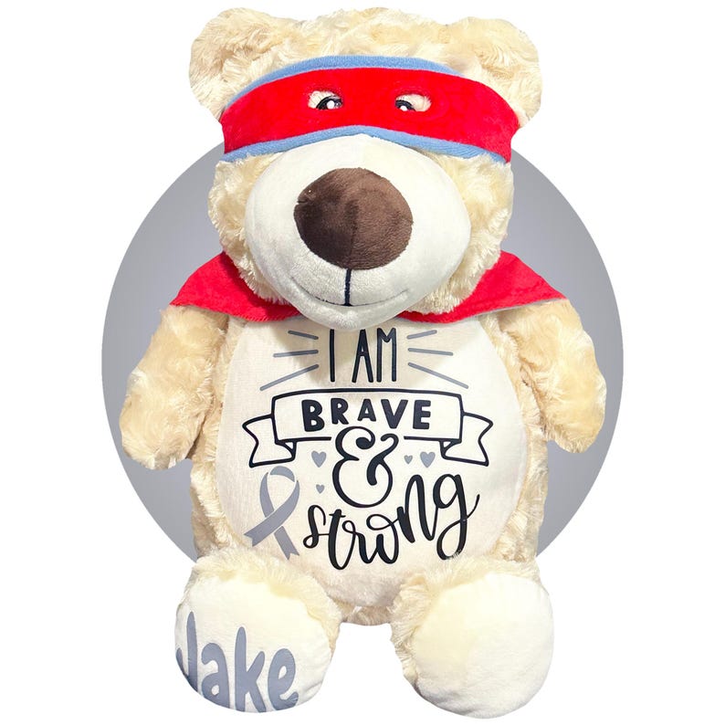 Childhood Cancer Gifts - Personalized Cancer Teddy Bear, Different Colors Available, Cancer Awareness Gift, Get Well Soon, Leukemia Presents Grey
