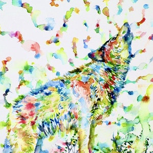HOWLING WOLF - watercolor painting - POSTER - various sizes available! art print painting animal dog wolflike german shepherd muzzle howl